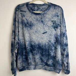 Elliott Lauren Women's Blue Tie Dye Long Sleeve Lightweight Sweatshirt Top Sz L